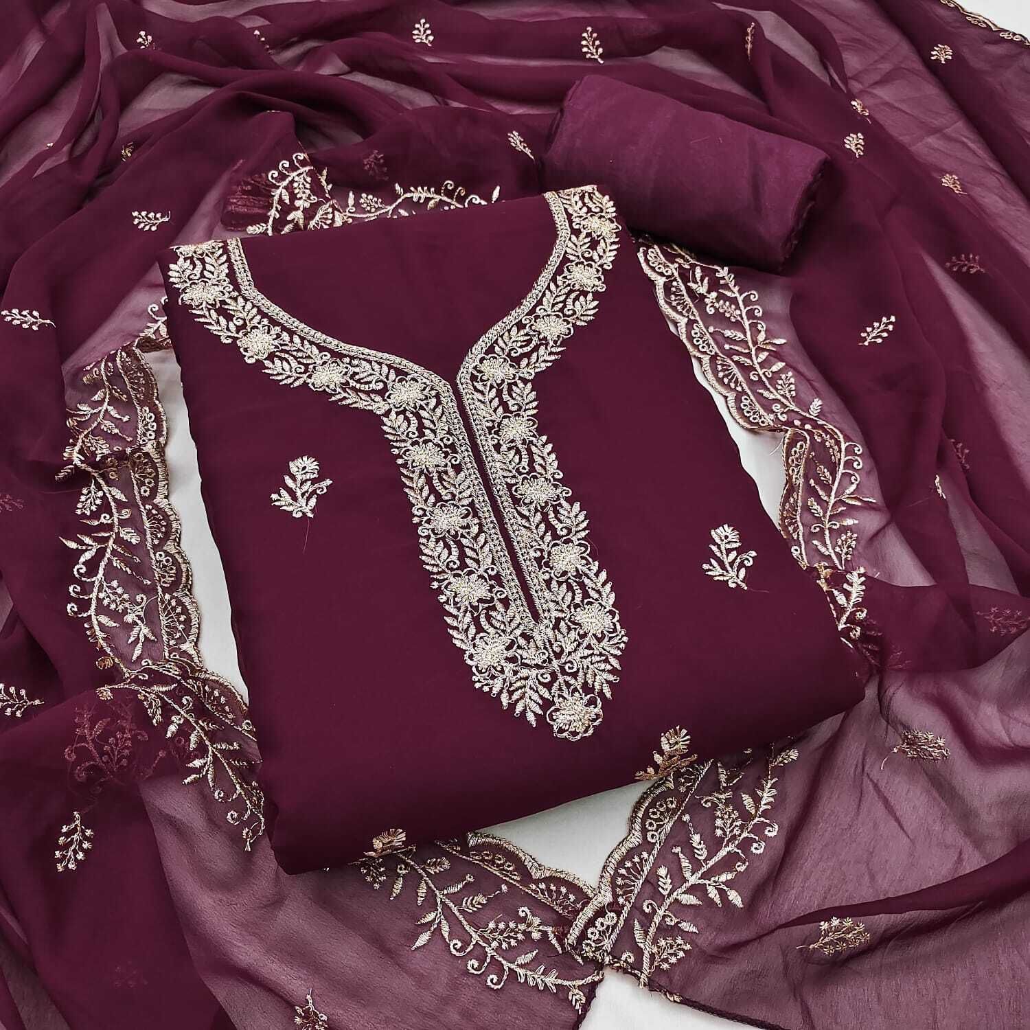 houseofcommon Unstitched Georgette Salwar Suit Material Embroidered-picture-9