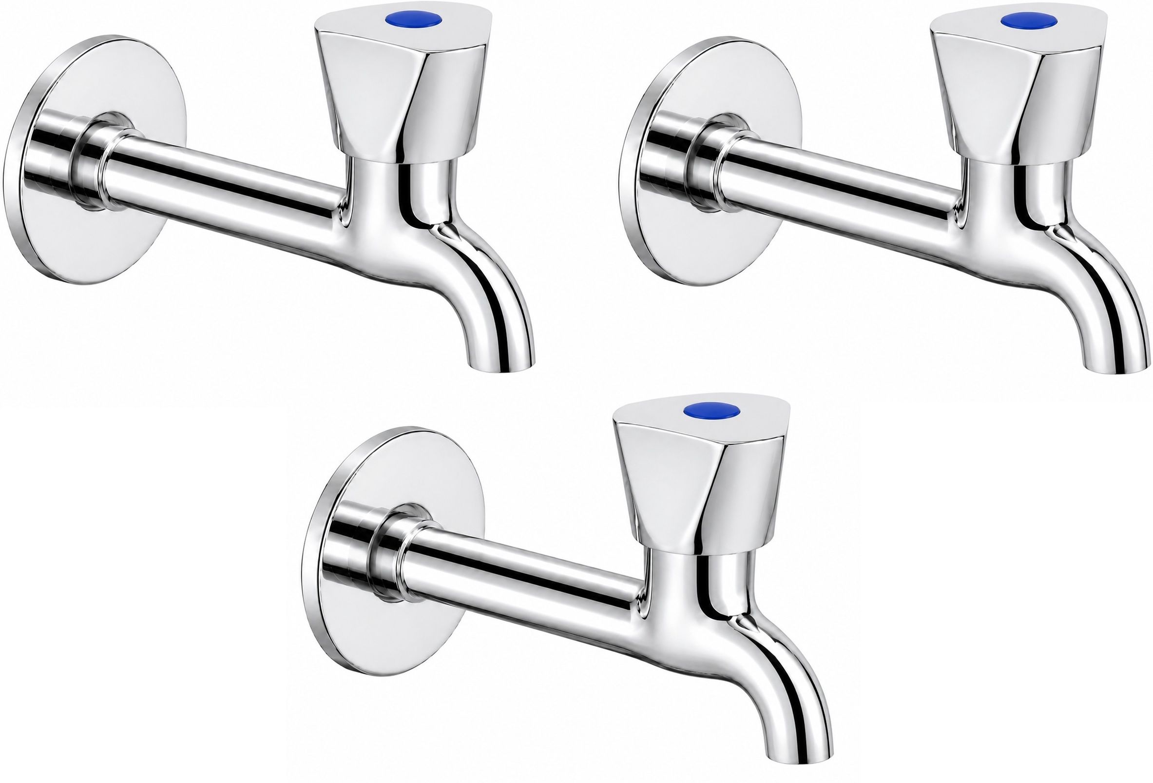 Stainless Steel Long Body Tap Triangle with Wall Flange(Chrome Finish,Pack of 3) Trendy Design water Saving Aerator Suitable for Washbasin Bathroom &Kitchen Bib Tap Faucet-image-21
