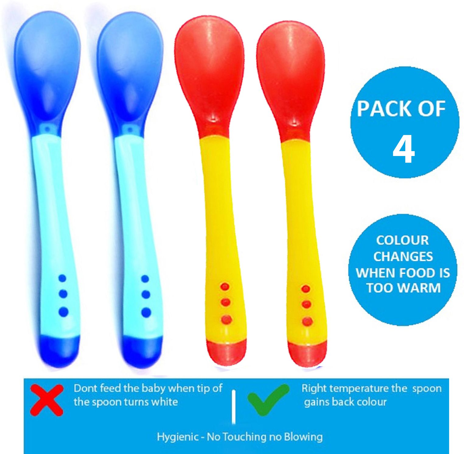mopslik Baby Temperature Sensing Silicone Tip Spoons - Pack Of 4 Yellow Blue - Plastic-picture-25