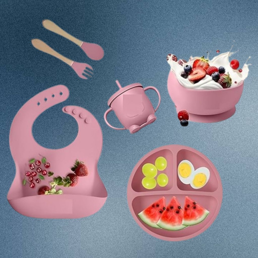 6PC_Baby Meal Set with Section Plate Bowl Spoon and Fork - Silicone-image-2