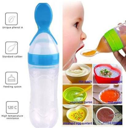 Silicone Baby Food Feeding Bottle with Spoon - 90 ml- Silicon-image-44