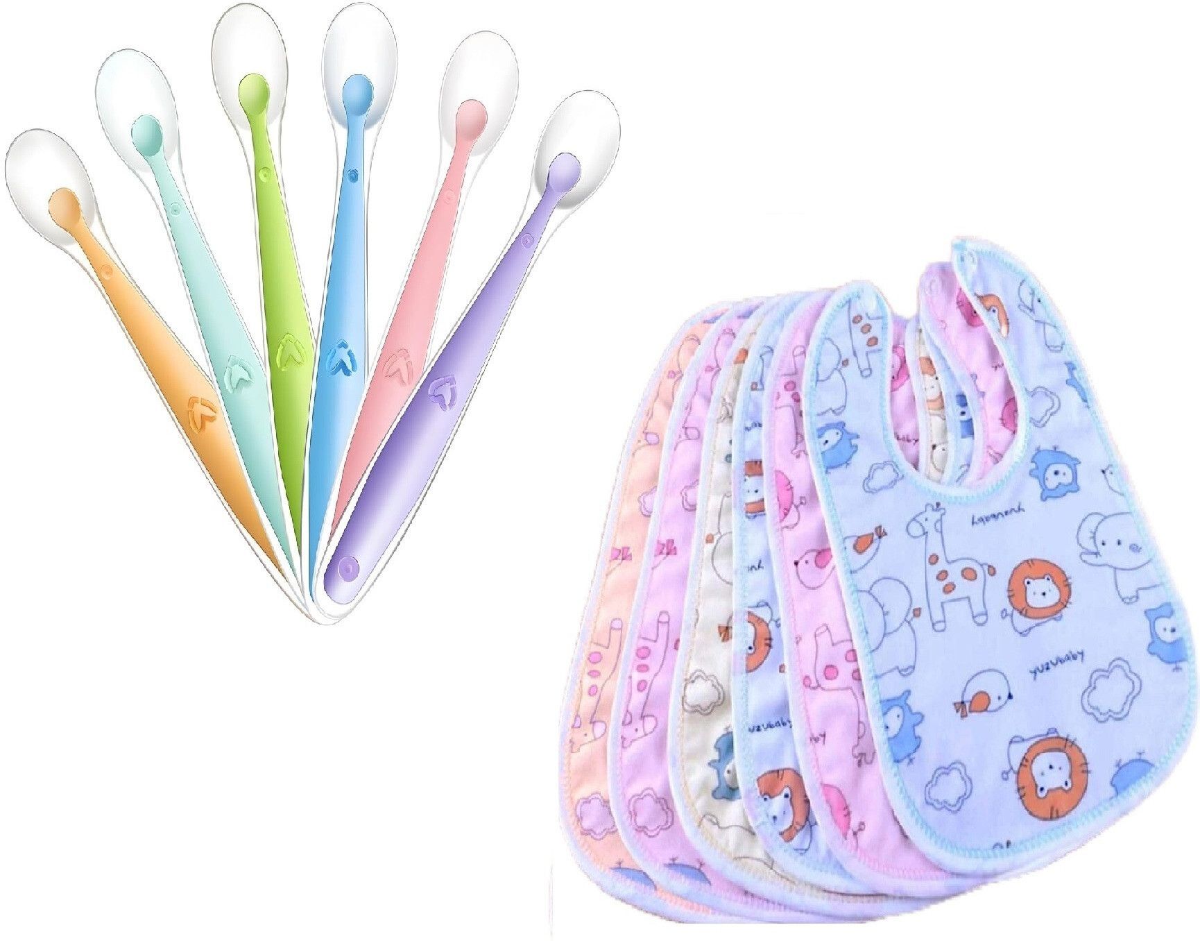 nxgtya 6 Cotton Baby Bibs With 6 Baby Silicone Spoon - Silicone-picture-13
