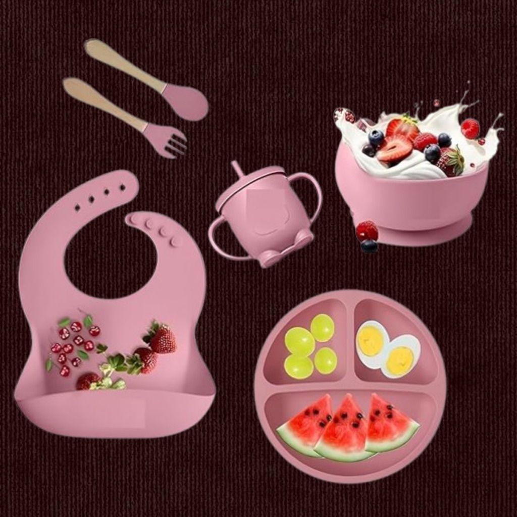 6PC_Baby Feeding Set with Bowl Plate Spoon Fork and Bib Kit - Silicone-image-16