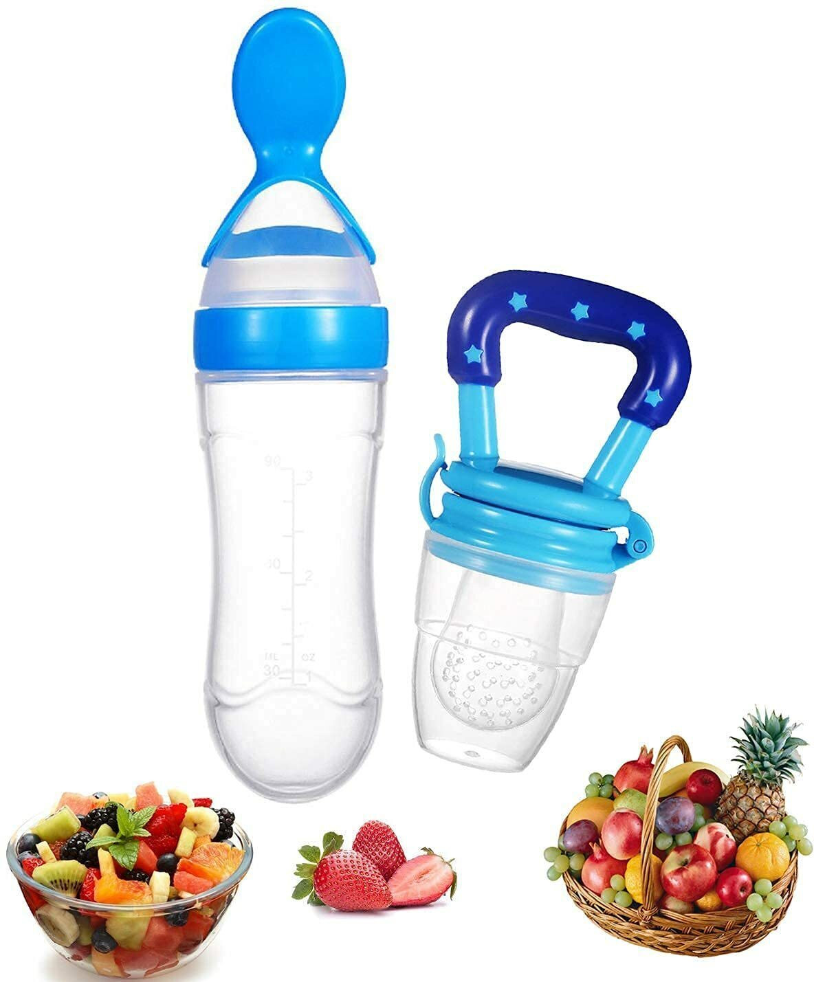 k3nterprises Baby Porridge Rice Paste Cereal Bottle Food Feeder & Fruit Nibbler Teether Combo- Silicone BPA Free, Plastic BPA Free image 1