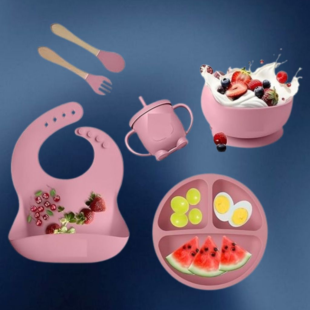 6PC_Infant Mealtime Kit with Bowl Plate Spoon Fork and Cup - Silicone-image-6
