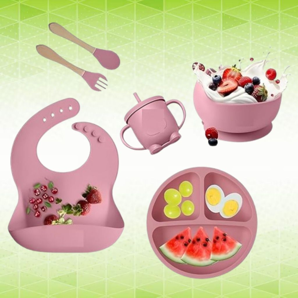 6PC_Kids Dining Set with Plate Bowl Spoon Fork and Bib - Silicone-image-46