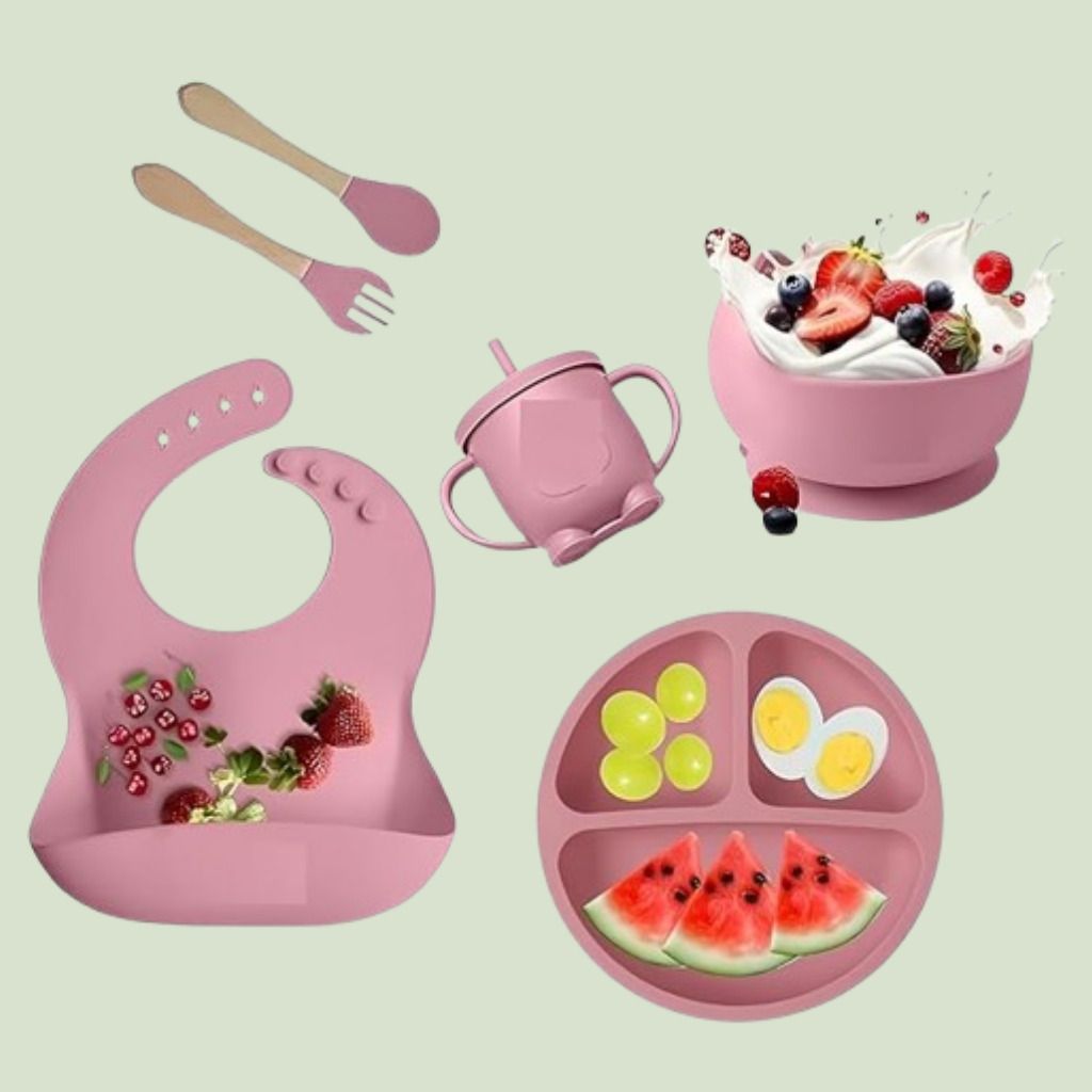 6PC_Baby Feeding Set with Bib Plate Bowl Spoon and Cup - Silicone-image-39