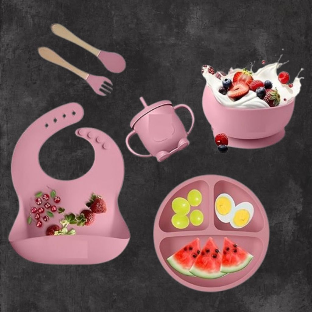 6PC_Infant Feeding Kit with Bib Bowl Plate Spoon and Cup - Silicone-image-3