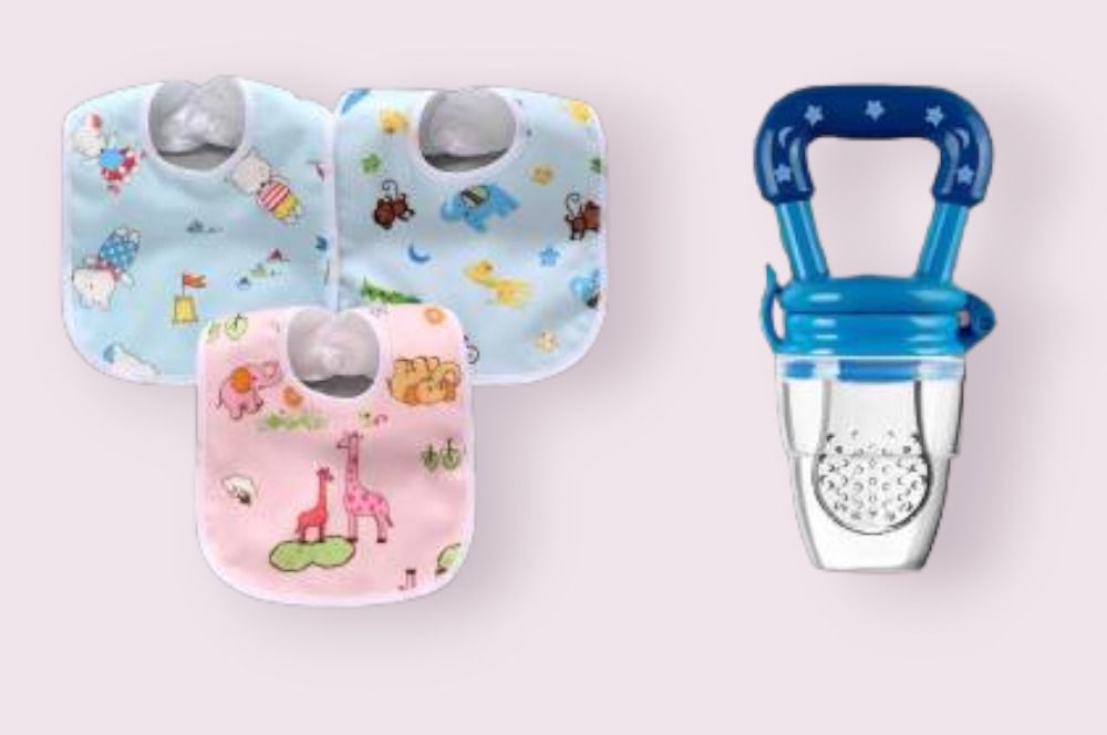 Baby Fruit Nibbler, 3 Pcs Bibs Water proof feeding Silicone (PAck of 4) - Silicone-image-22