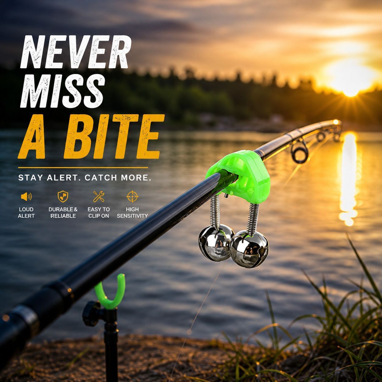 Fish Bait Bite Alarm Bell (5 PCS) Fishing Rod Float Twin Bells Ring Silver, Green Fishing Rod-image-40