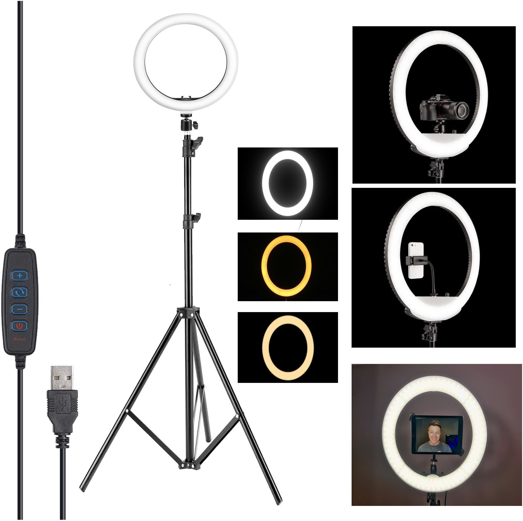 Deeshora 10 inch Light with 7 Ft Tripod,Mobile Holder,3LED Lighting Modes,Photoshoot Ring Flash