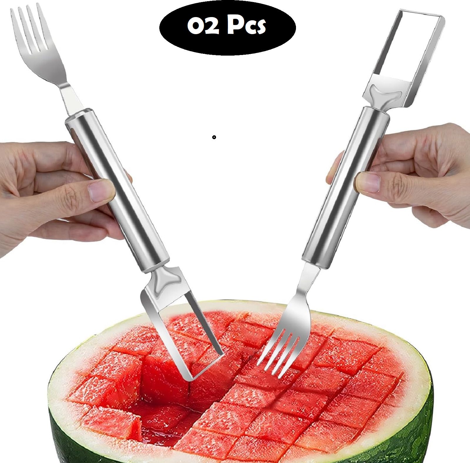 roovia 2-in-1 Stainless Steel Fruit Cutter Watermelon Fork Cutter Slicer Tool Stainless Steel Fruit Fork Set-picture-31