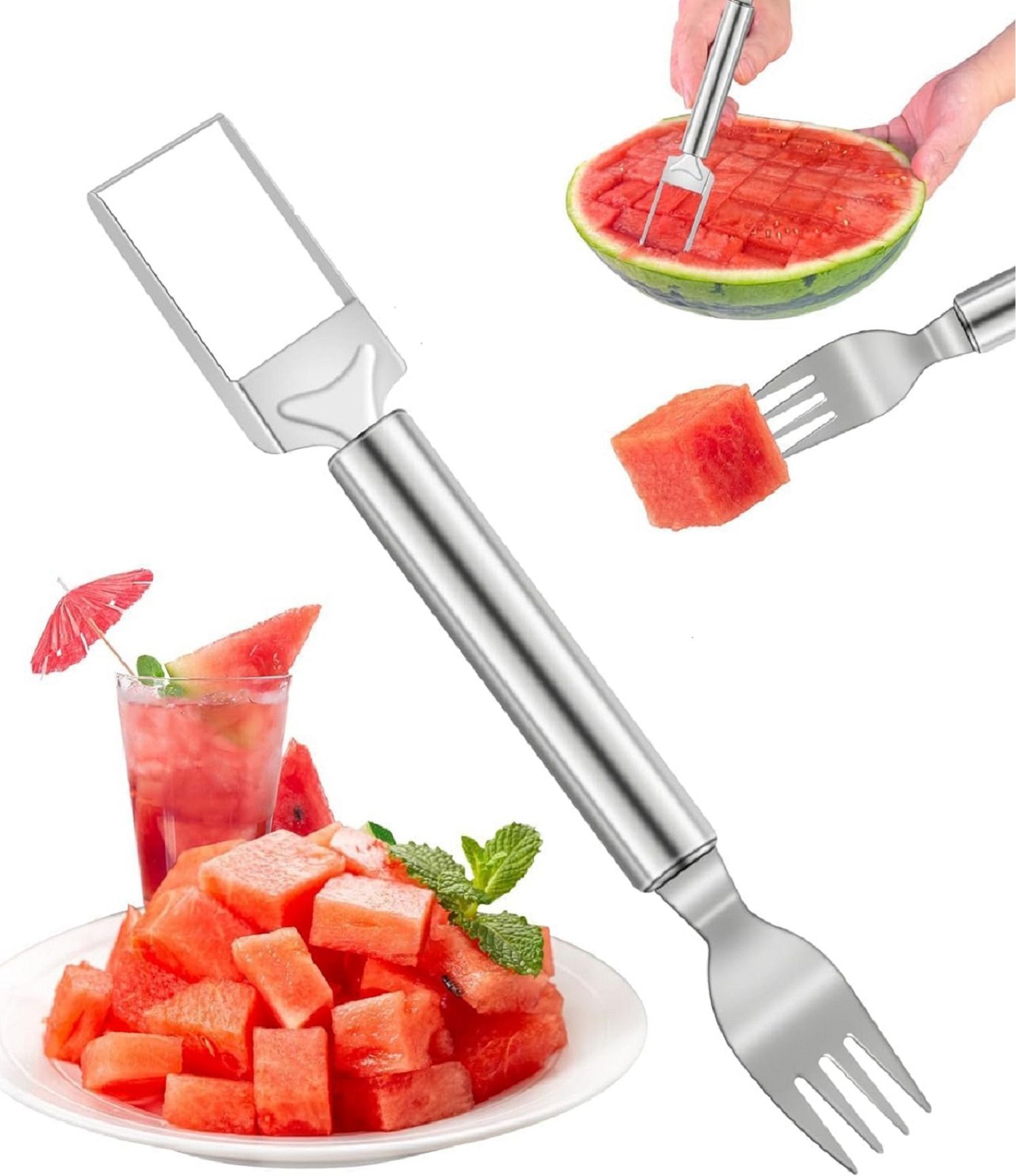 roovia Stainless Steel Watermelon Fork Watermelon Cubes Cutter Tool Stainless Steel Fruit Fork-picture-20