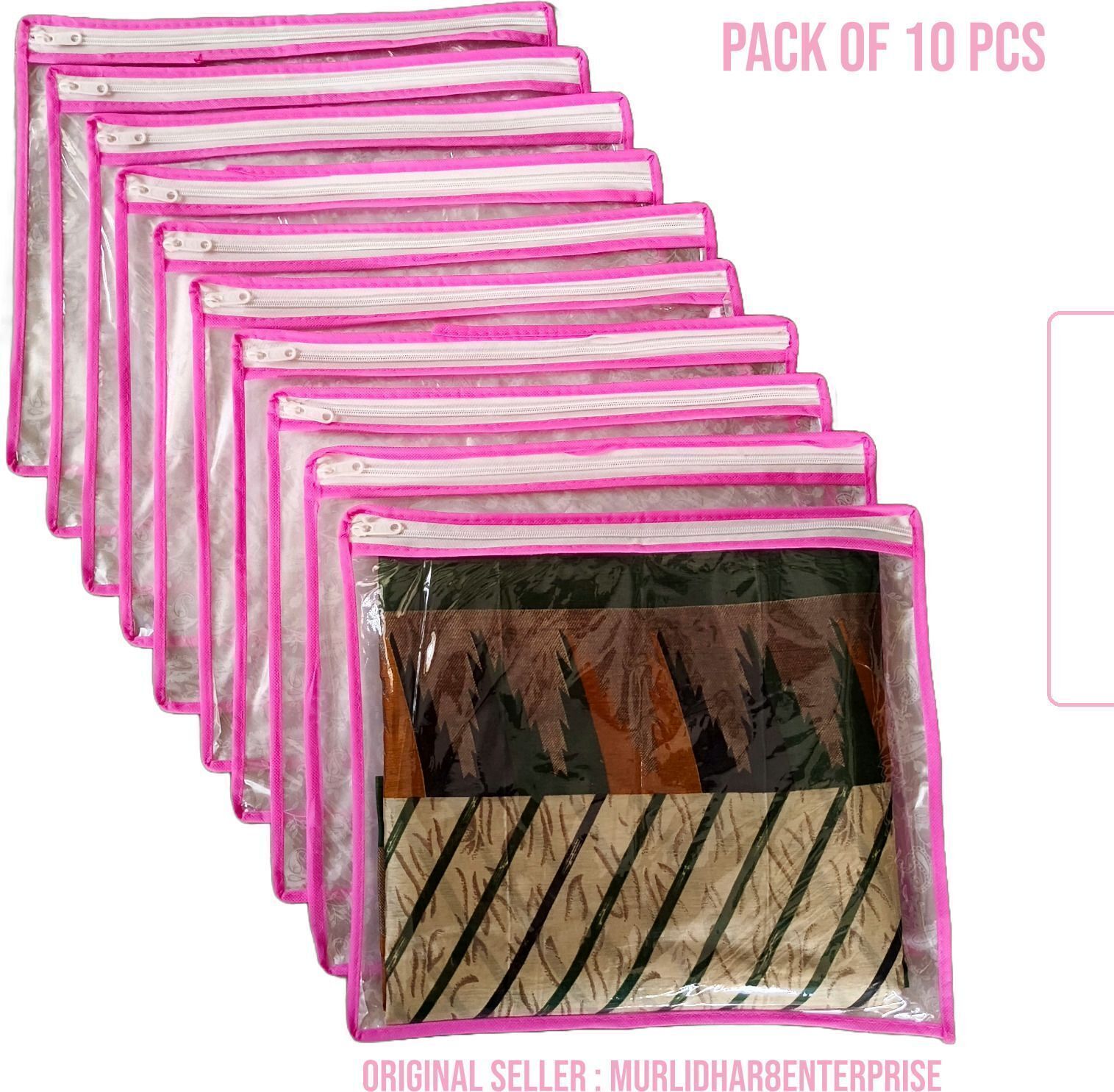 CIVONA Non-woven Saree Bags, Transparent Saree Covers With Zip-C-201 Polyester Laundry Bag-image-16