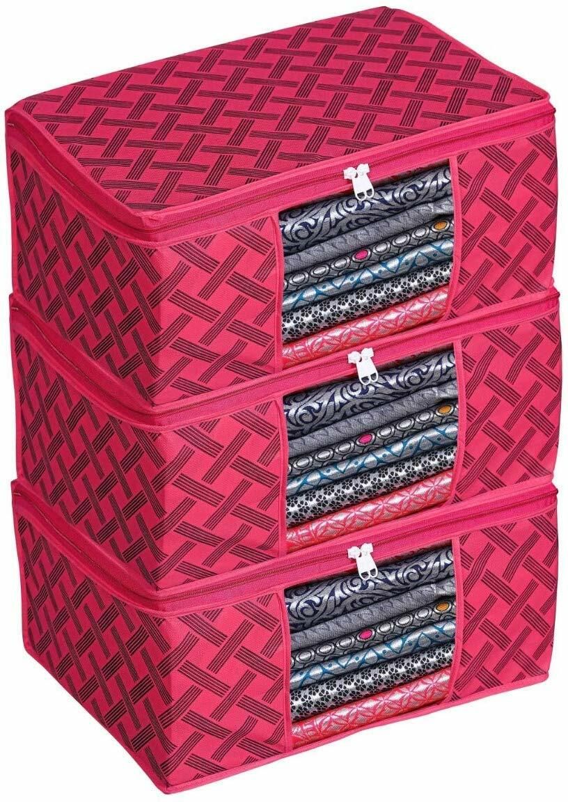 Sameer Enterprises 3 pink check saree cover Linen Laundry Bag