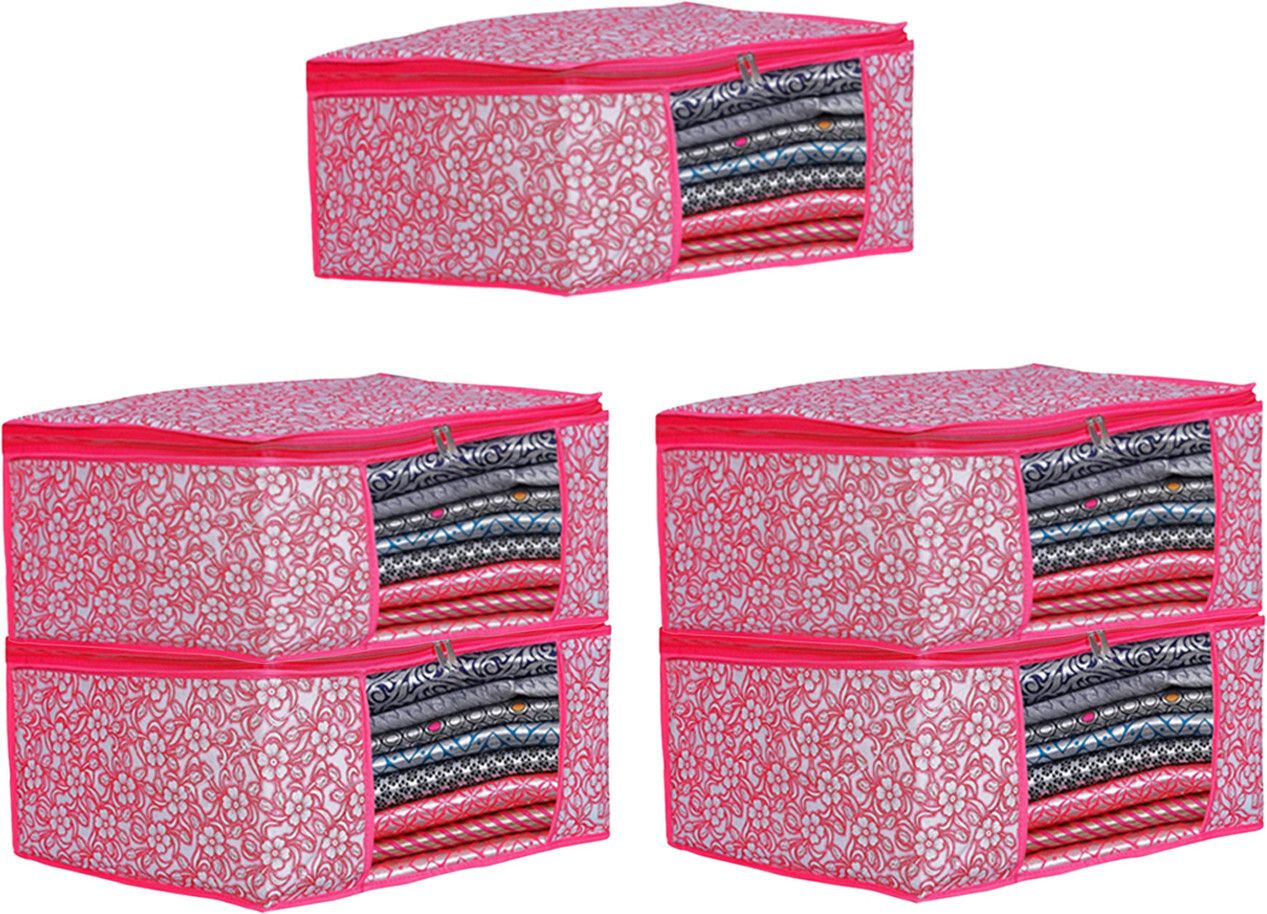 Champaran Industries Pack Of 5 pink Non Woven Cloth Storage Organizer, Saree Covers Cotton Laundry Bag-image-23