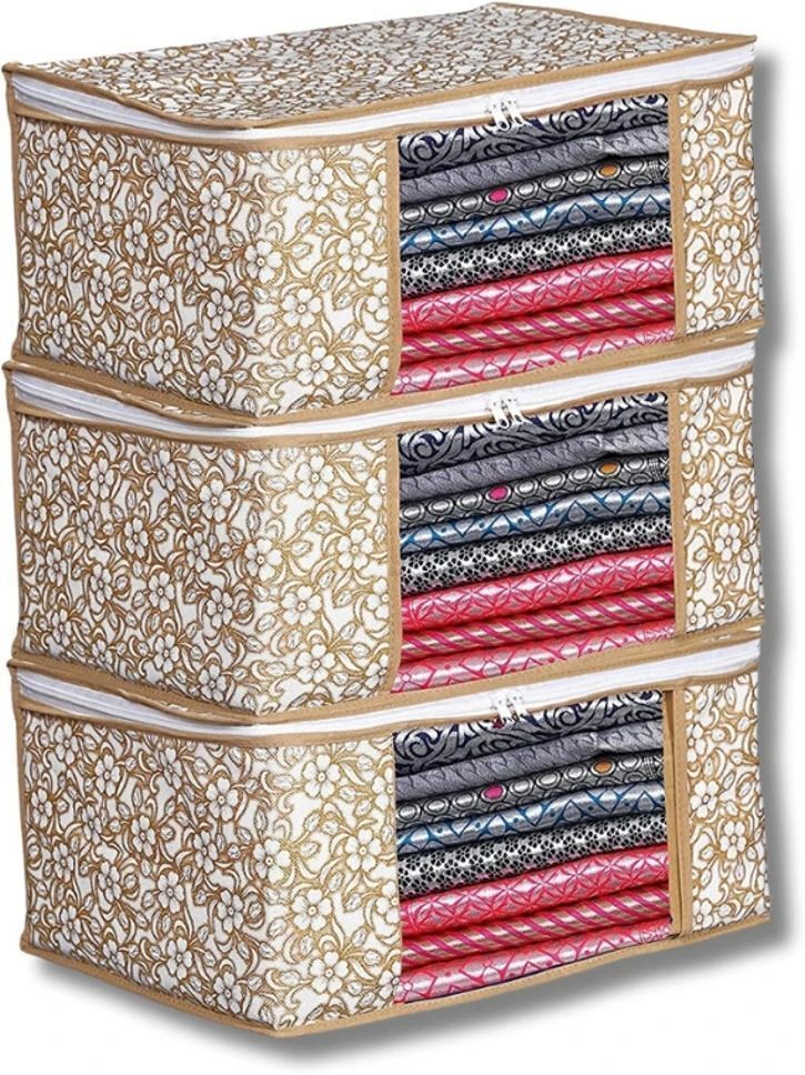 CIVONA Non-woven Saree Bags, Transparent Saree Covers With Zip-C-266 Polyester Laundry Bag-image-23