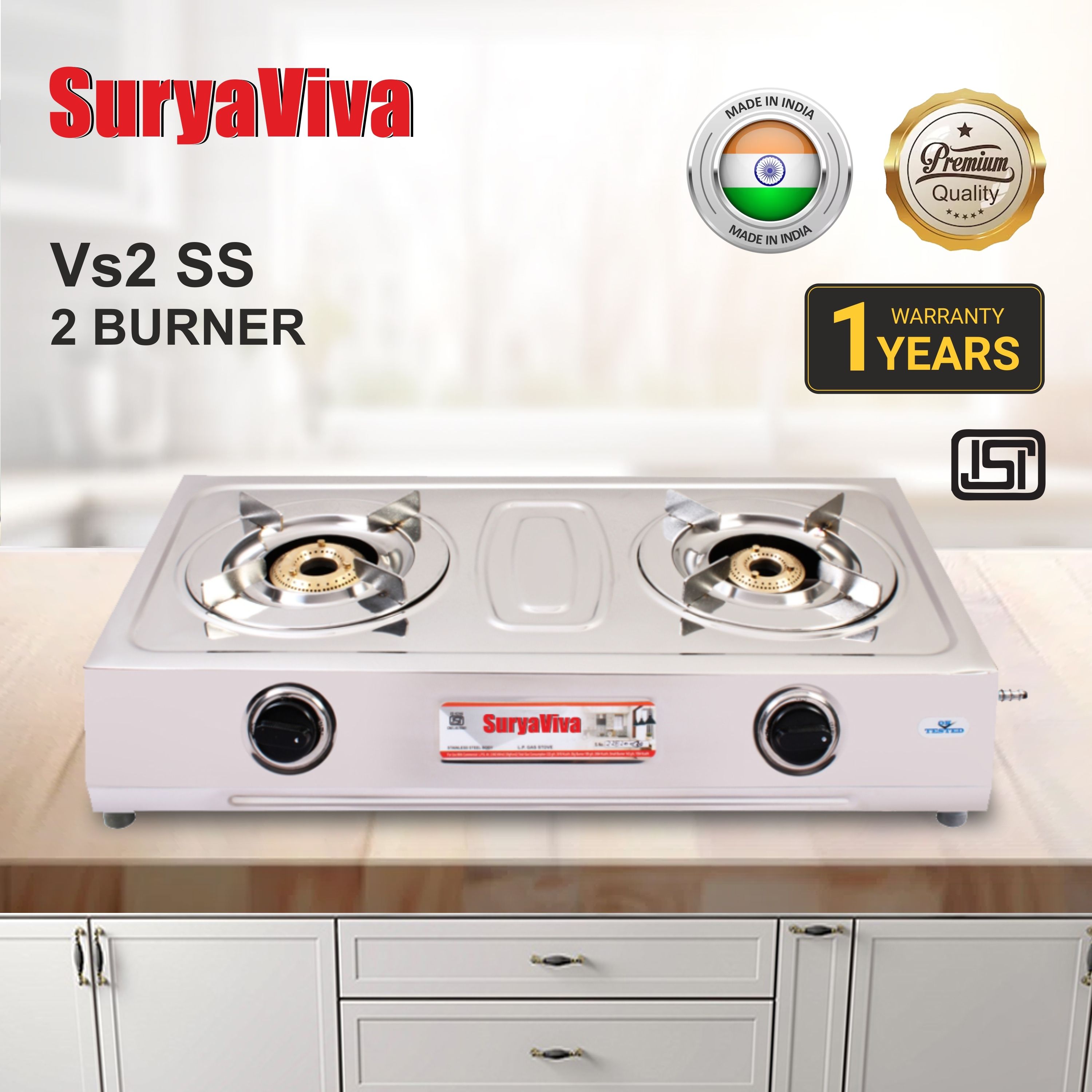 VS2 2b Stainless steel stove 2 Cast Iron burner(Silver) Stainless Steel Manual Gas Stove