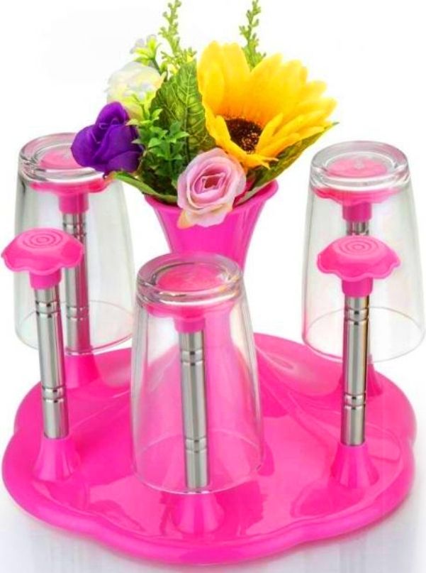 Stylish Glass and Spoon Organiser for Glasses and Cutlery Glass Stand Holder Made Virgin Plastic And Steel PINK Color Steel, Plastic Glass Holder, Glass Holder