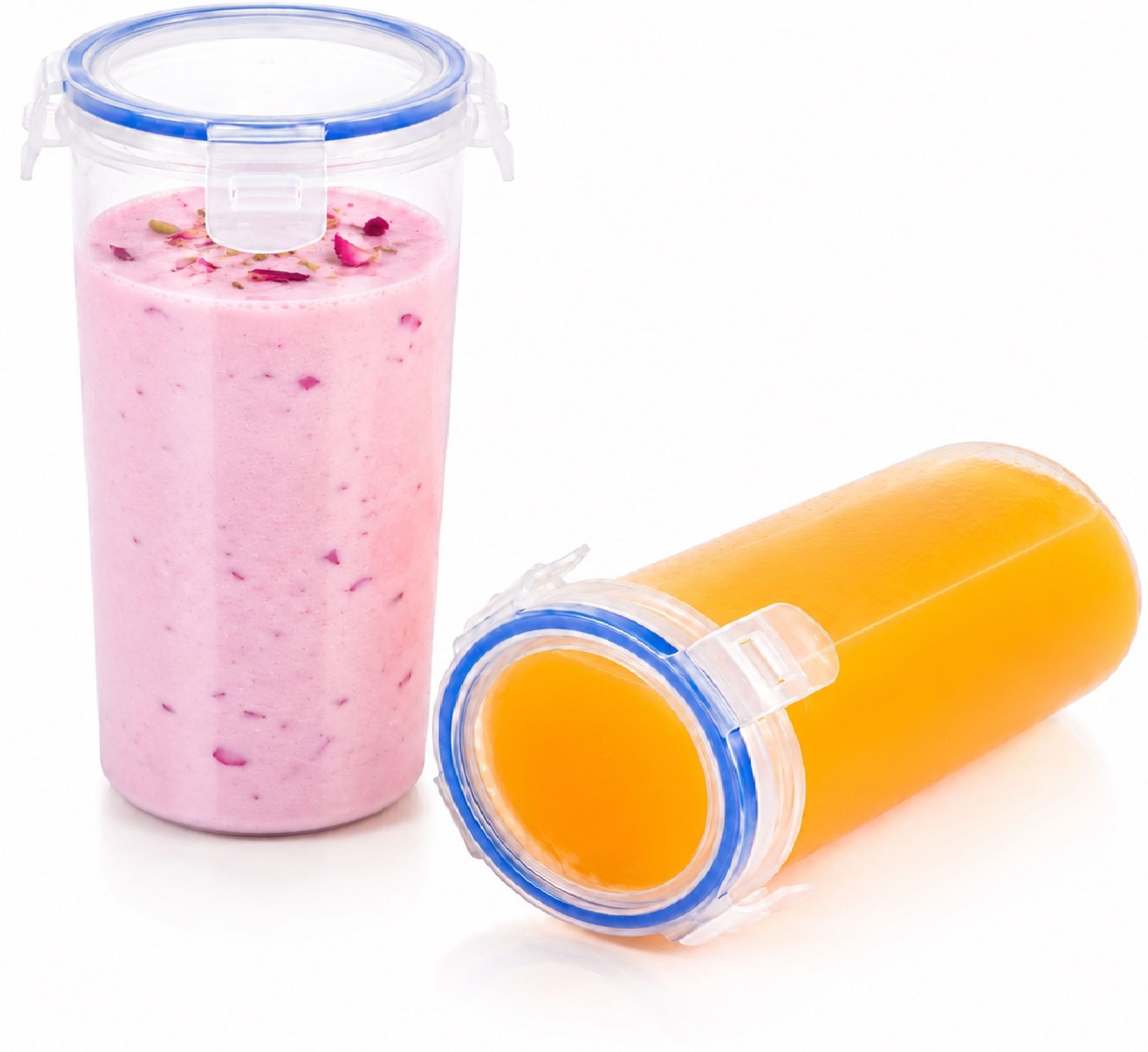 (Pack of 2) 500ml Transparent Plastic Tumbler Set of 2 with 4-Side Clip Lock Lid | Glass Set Water/Juice Glass-image-30