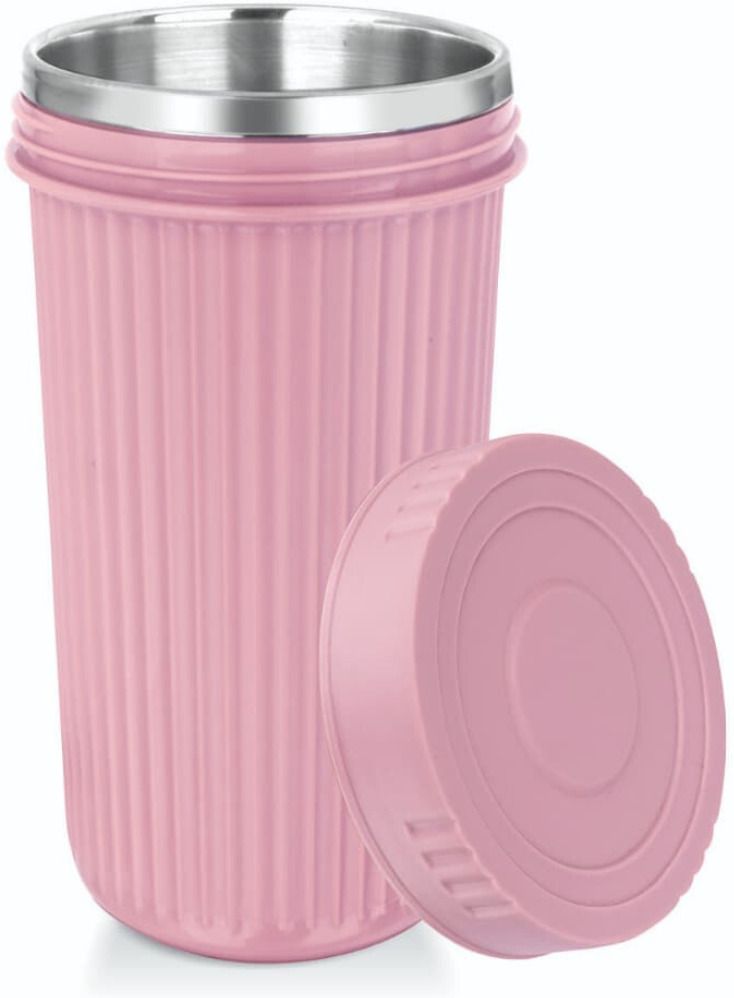Insulated Double Walled Inner Steel & Outer Plastic Tumbler with Airtight Lid Glass Water/Juice Glass-image-34