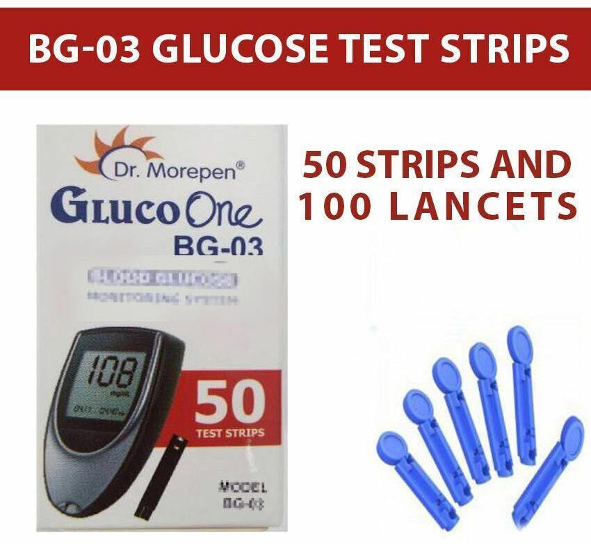Dr. Morepen Morepen 50 strips with 100 lancets 50 Glucometer Strips-image-22