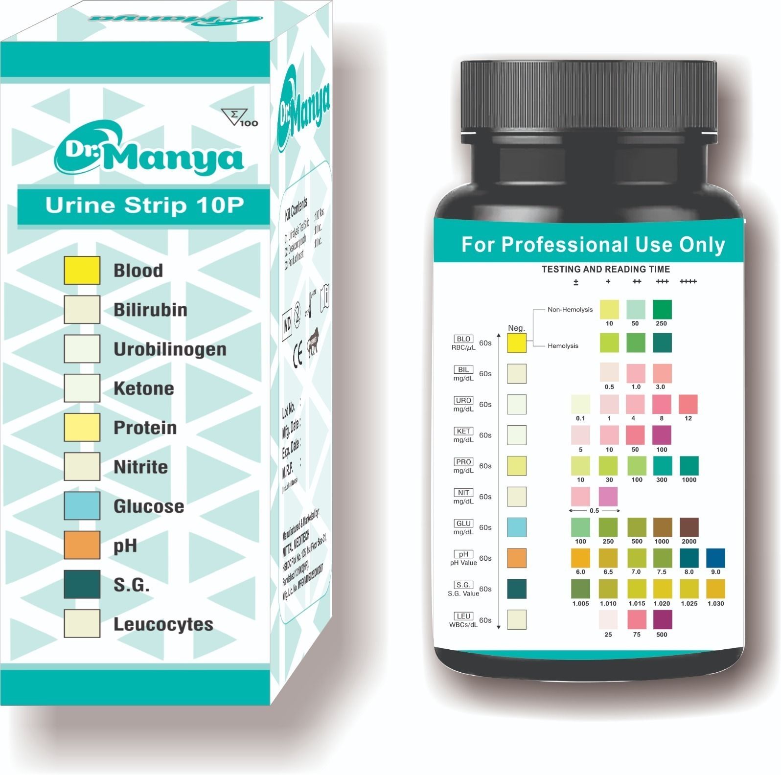 Dr Manya Urine Test Strips 10 Parameter Urinalysis Strips Pack of 100 Strips pH Indicators