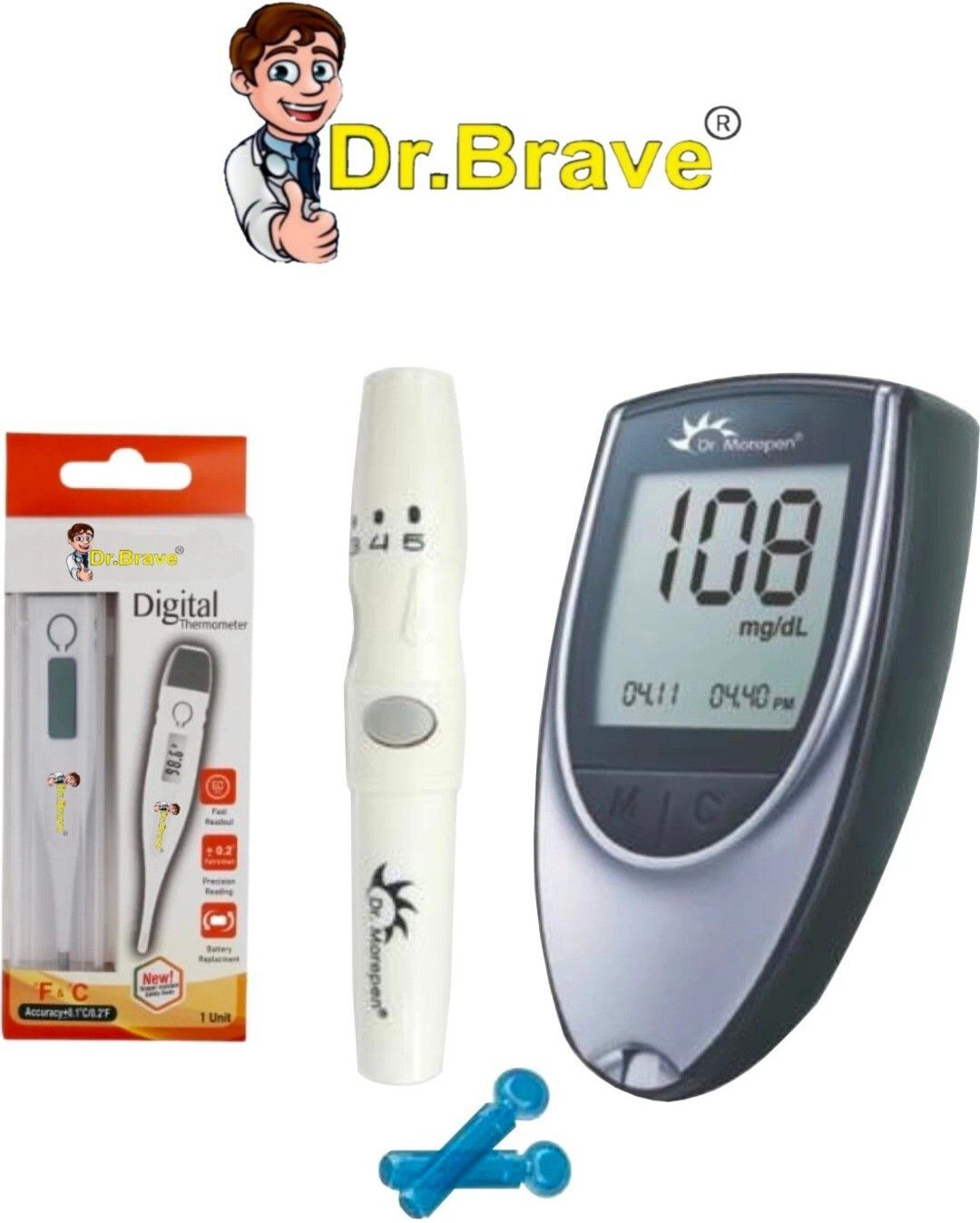 BG03 glucometer with Dr.Brave Digital Thermometer ( No Strips ) Glucometer-image-12