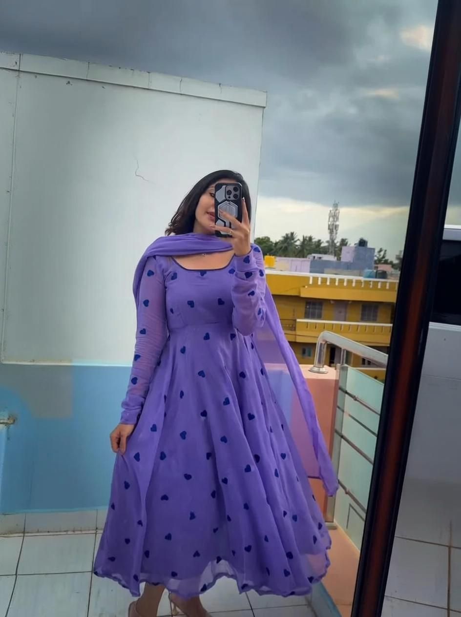 Printed Georgette Stitched Flared/A-line Gown-image-32