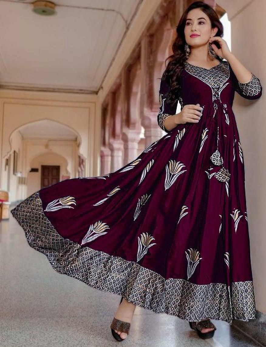 waheguru clothing Floral Print Rayon Blend Stitched Anarkali Gown-picture-30