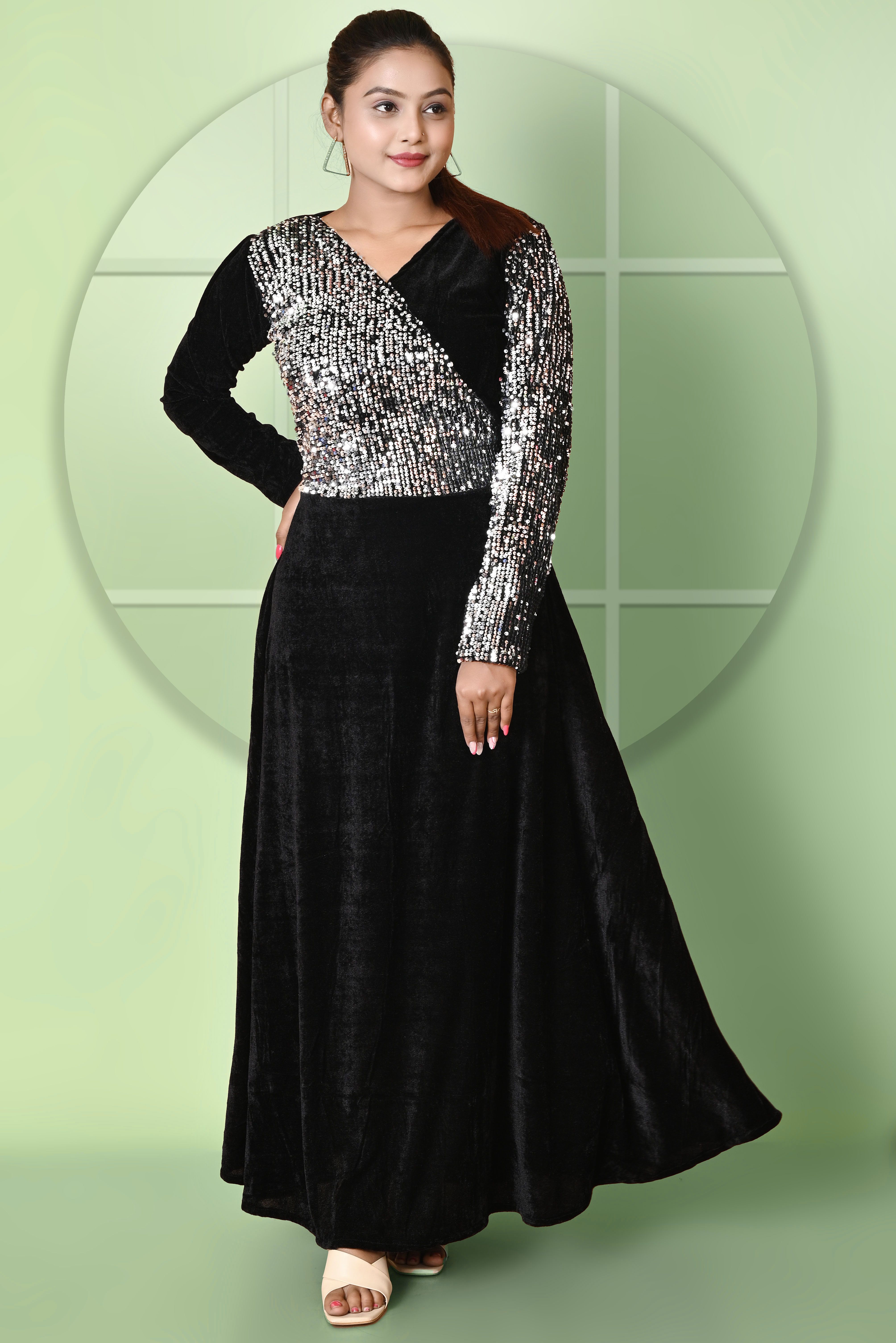 Solid Velvet Stitched Anarkali Gown-image-11