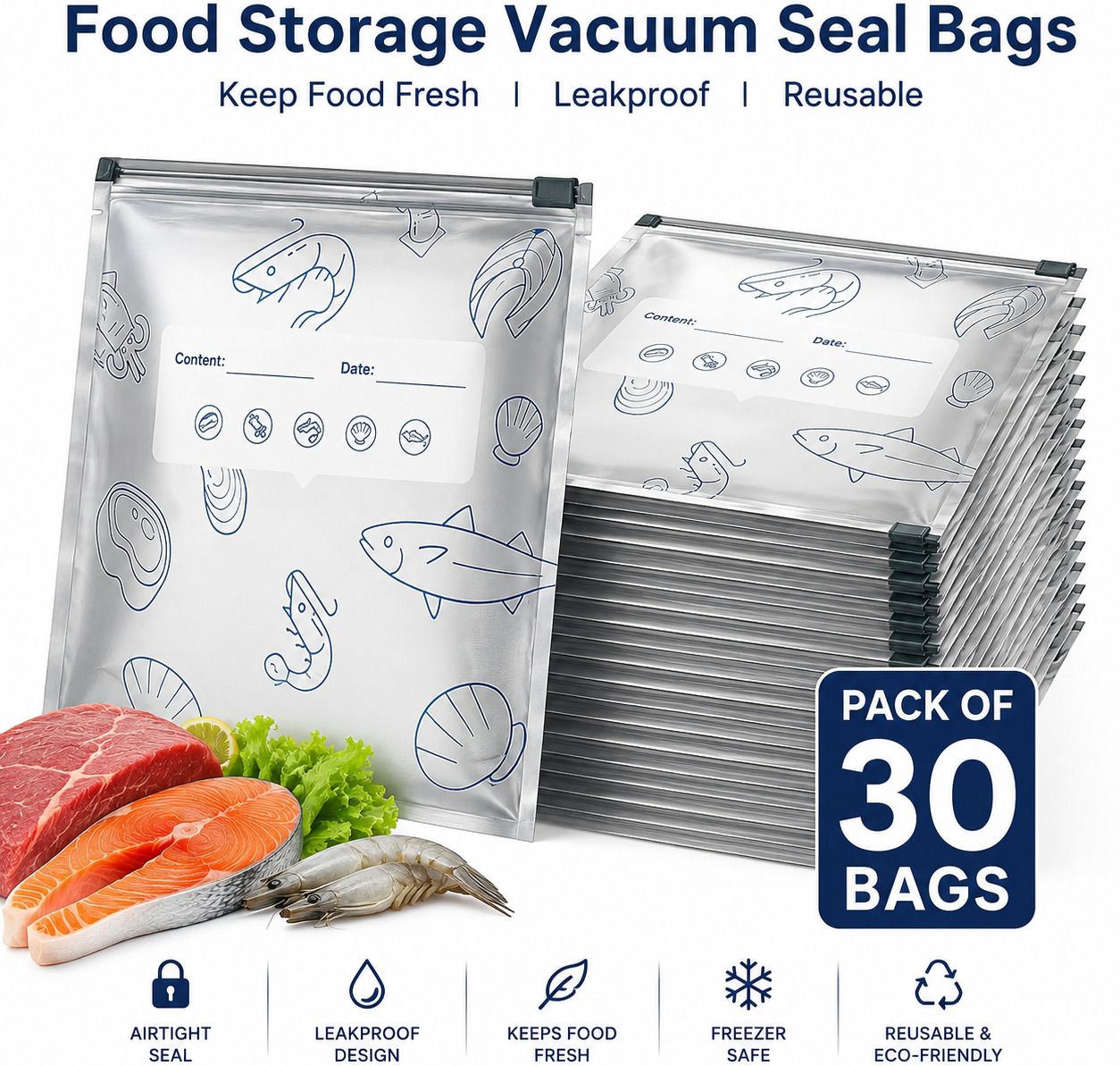 Food Storage Vacuum Seal Bags Pack of 30 Grocery Bags-image-19