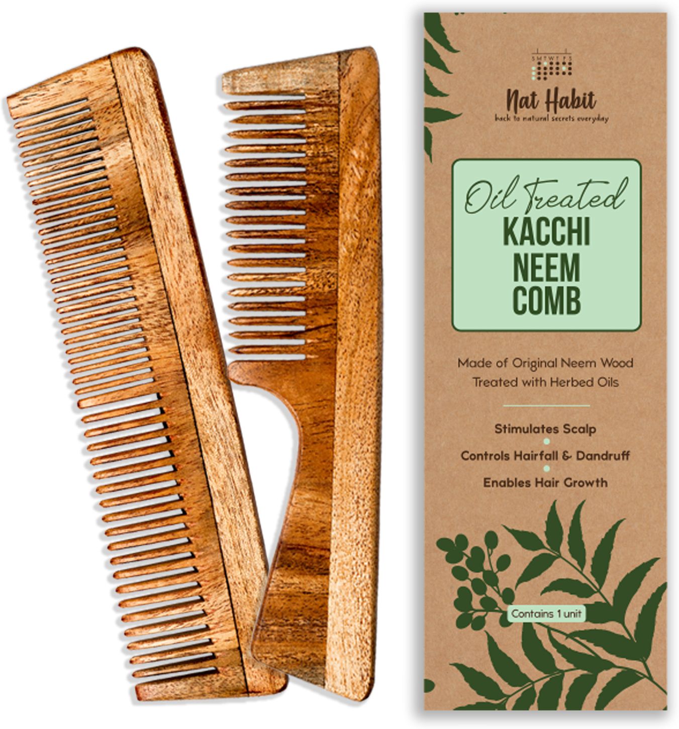 nat habit Kacchi Neem Comb, Wooden Comb Hair Growth, Hairfall (Fine + Dual Combo)-picture-28