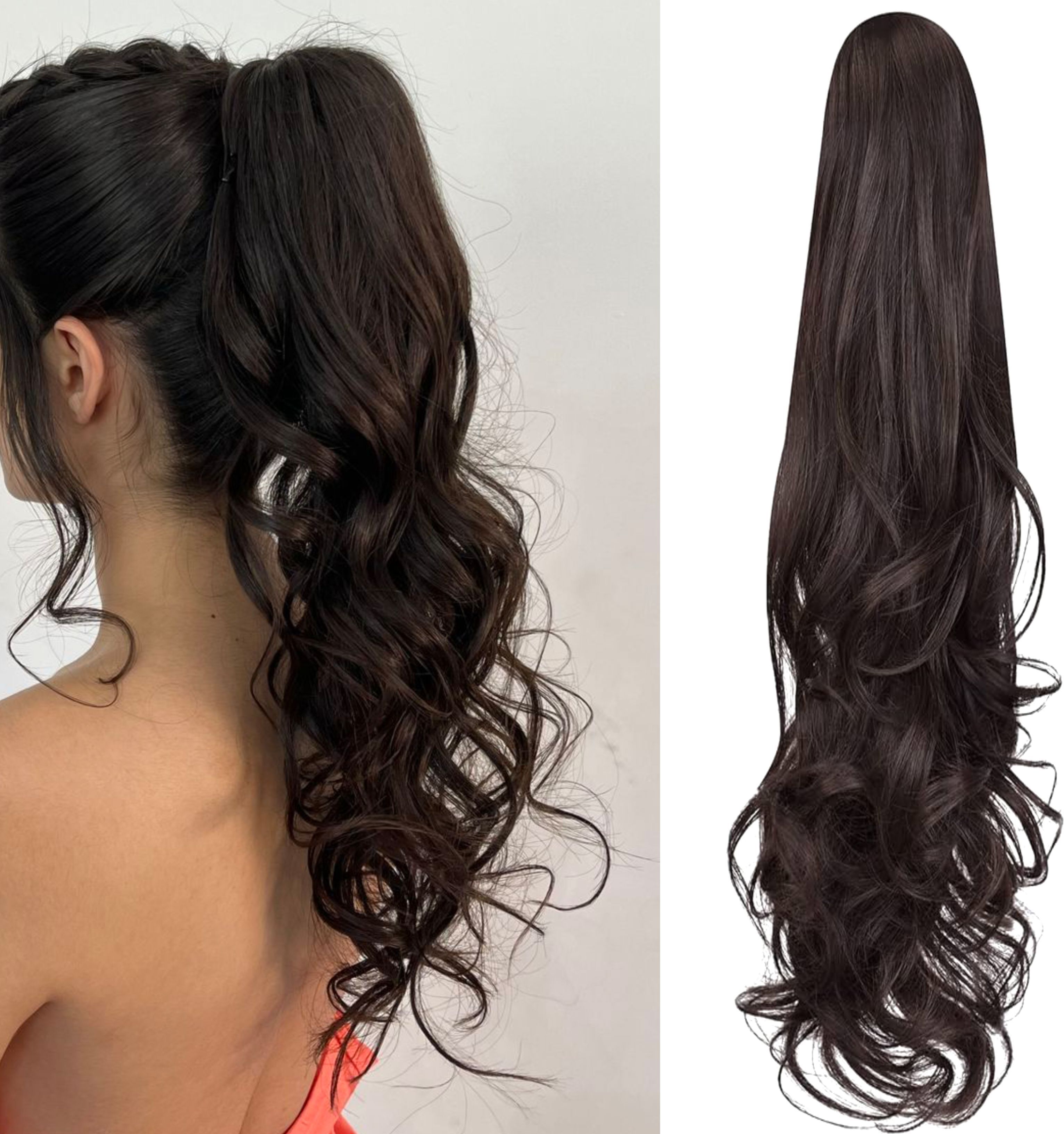 Brown Curly Smooth 24Inch Clutcher Claw Clip Hair Extension-image-47