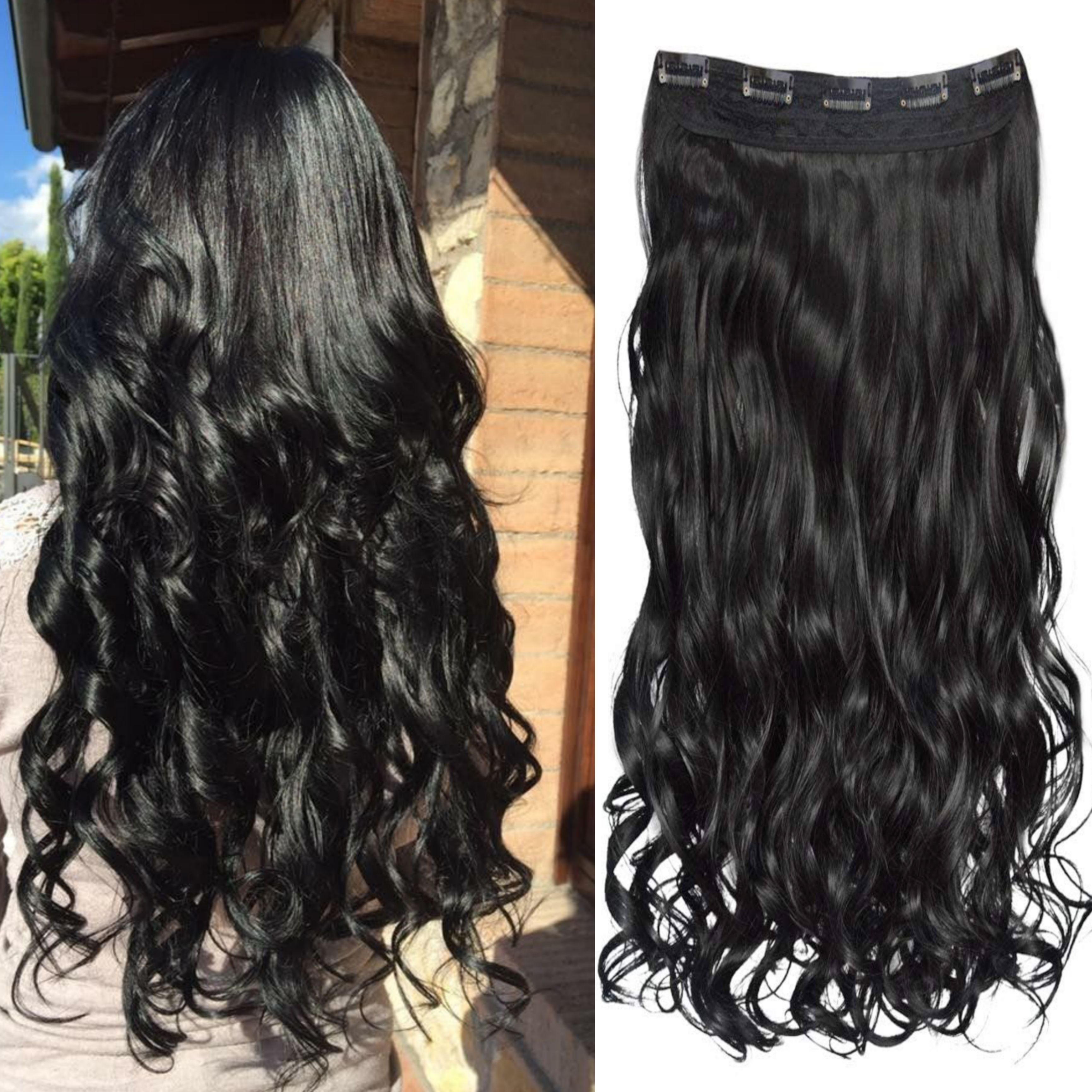 24 Inch Black Curly Luxe 5 Clip Hair Extension-image-10