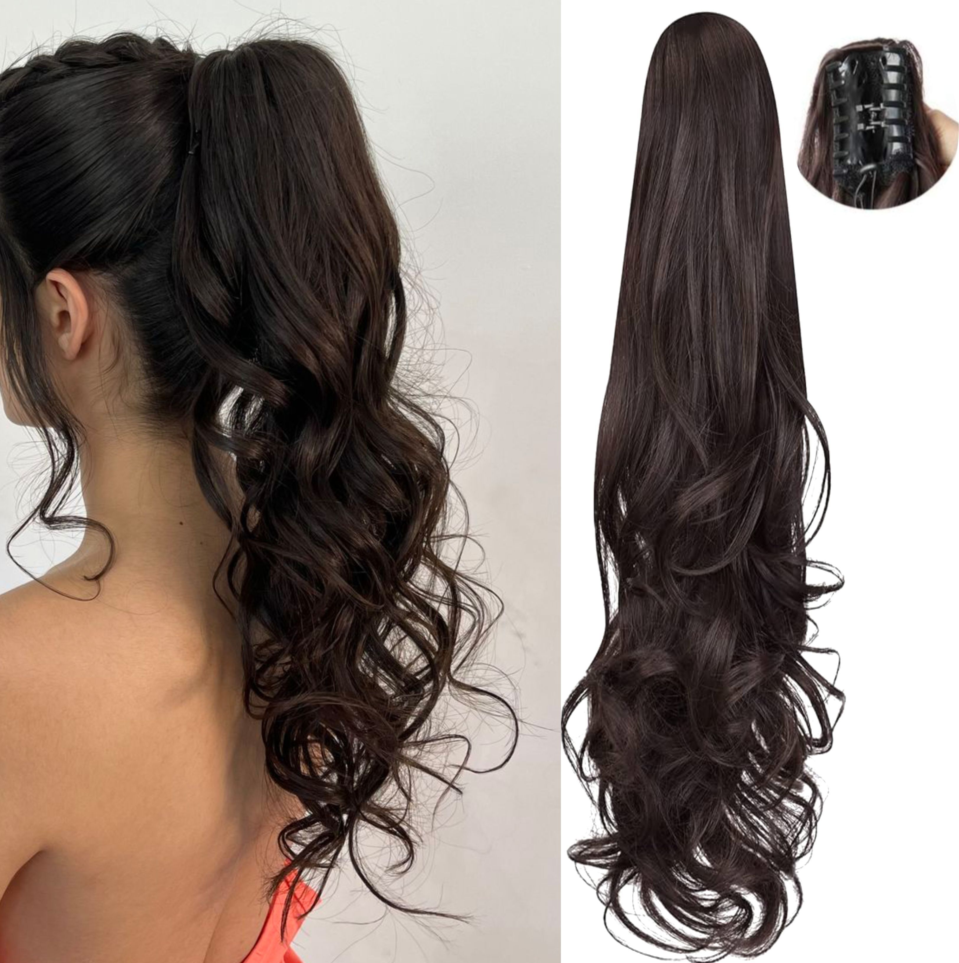 Brown Curly Fluffy 24Inch Clutcher Claw Clip Hair Extension-image-12