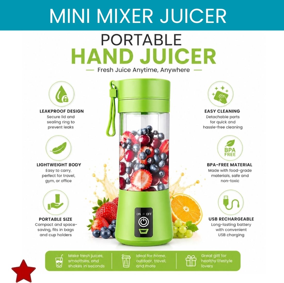 yaroh Plastic Portable Electric Juicer Mixer Blender Bottle for Smoothies, Shakes & JuiceRT280 Hand Juicer-picture-35