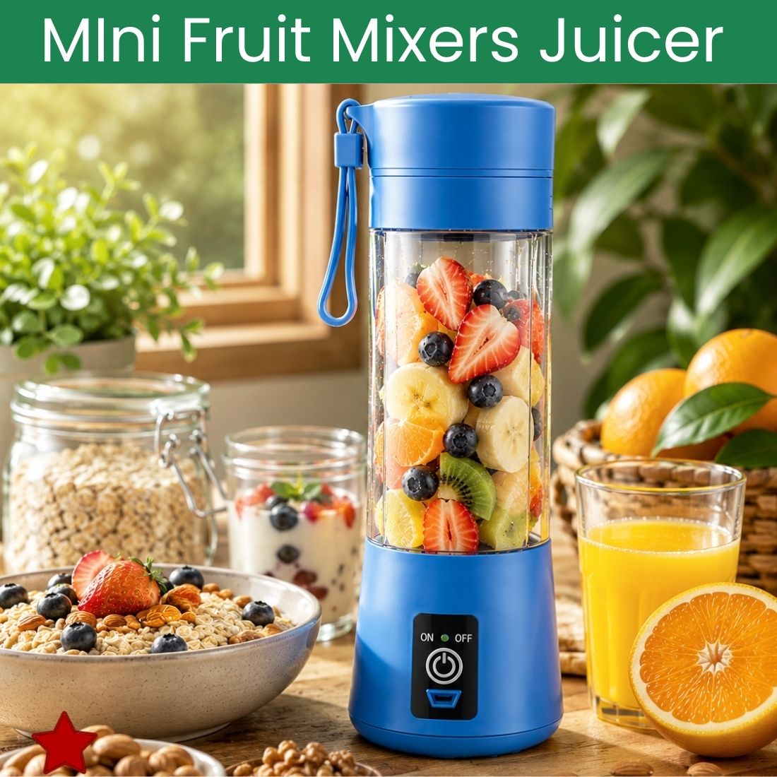 Plastic Portable Electric Juicer Mixer Blender Bottle for Smoothies, Shakes & JuiceRW272 Hand Juicer-image-2