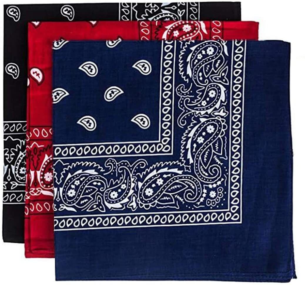 PAROPKAR 3Pcs Paisey handkerchief Cowboy Head Wrap Scarf for Women and Men 100% Cotton ["Black","Red","Blue"] Handkerchief
