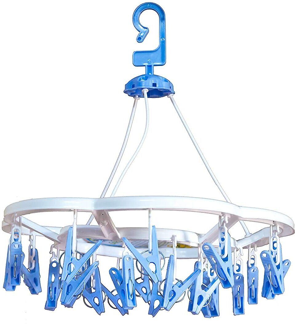 Round Cloth Drying Stand Hanger with 15 Clips/pegs, Baby Clothes Hanger Stand Plastic Cloth Clips