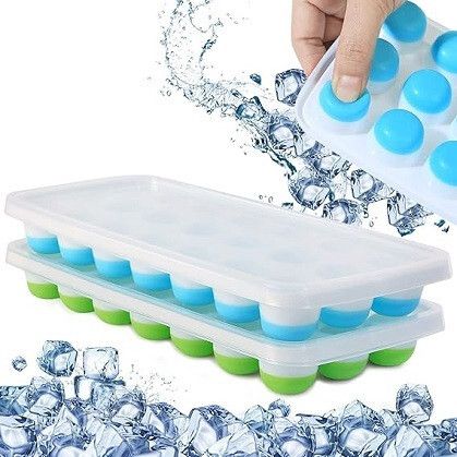 2pcs 21 Cavity Pop Up Ice Cube Trays for Freezer with Lid 100% BPA Free bg123 Multicolor Silicone Ice Ball Tray-image-34