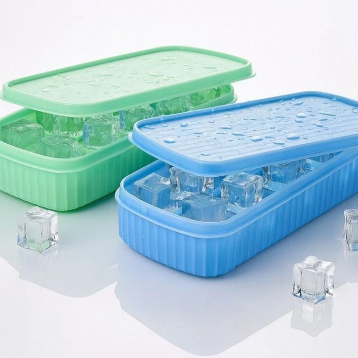 Ice Cube Tray with Lid (Food Grade, Easy Release) Multicolor Silicone, Plastic Ice Cube Tray-image-26