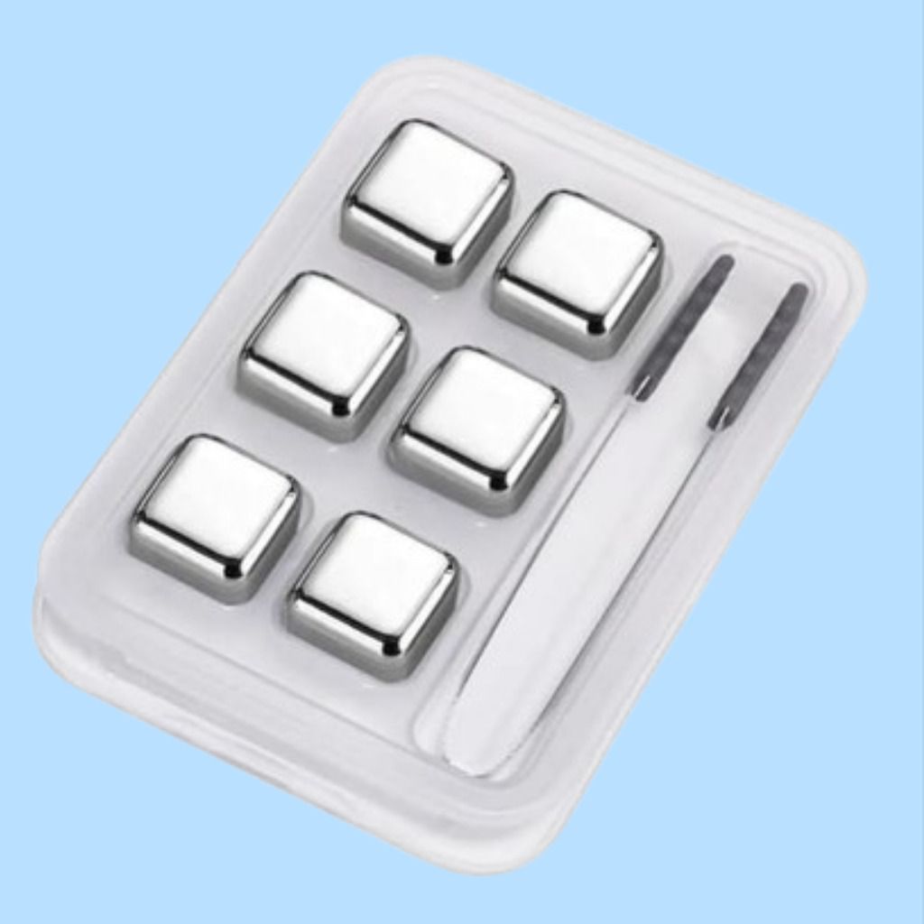 Stainless Steel Whiskey Cooling Ice Cubes Drink Combo Silver Steel Ice Cube Tray-image-23