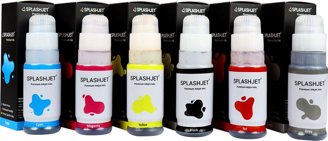 Splashjet GI73 Refill Ink for CN G570 / G670 Printer - (70gm x Bk/C/M/Y/R/GY) Black + Tri Color Combo Pack Ink Bottle-image-35