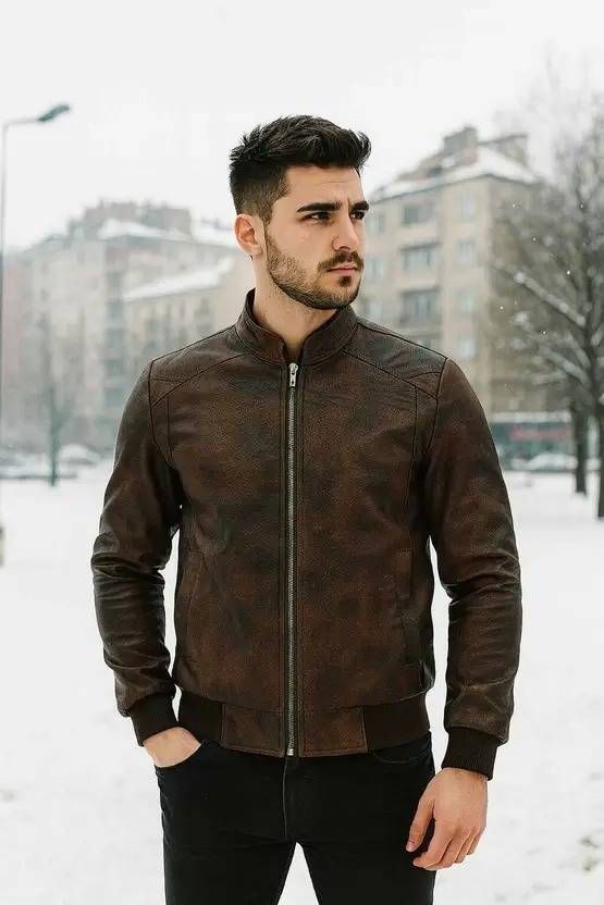 saqlaini traders Men Colorblock Leather Jacket-picture-14