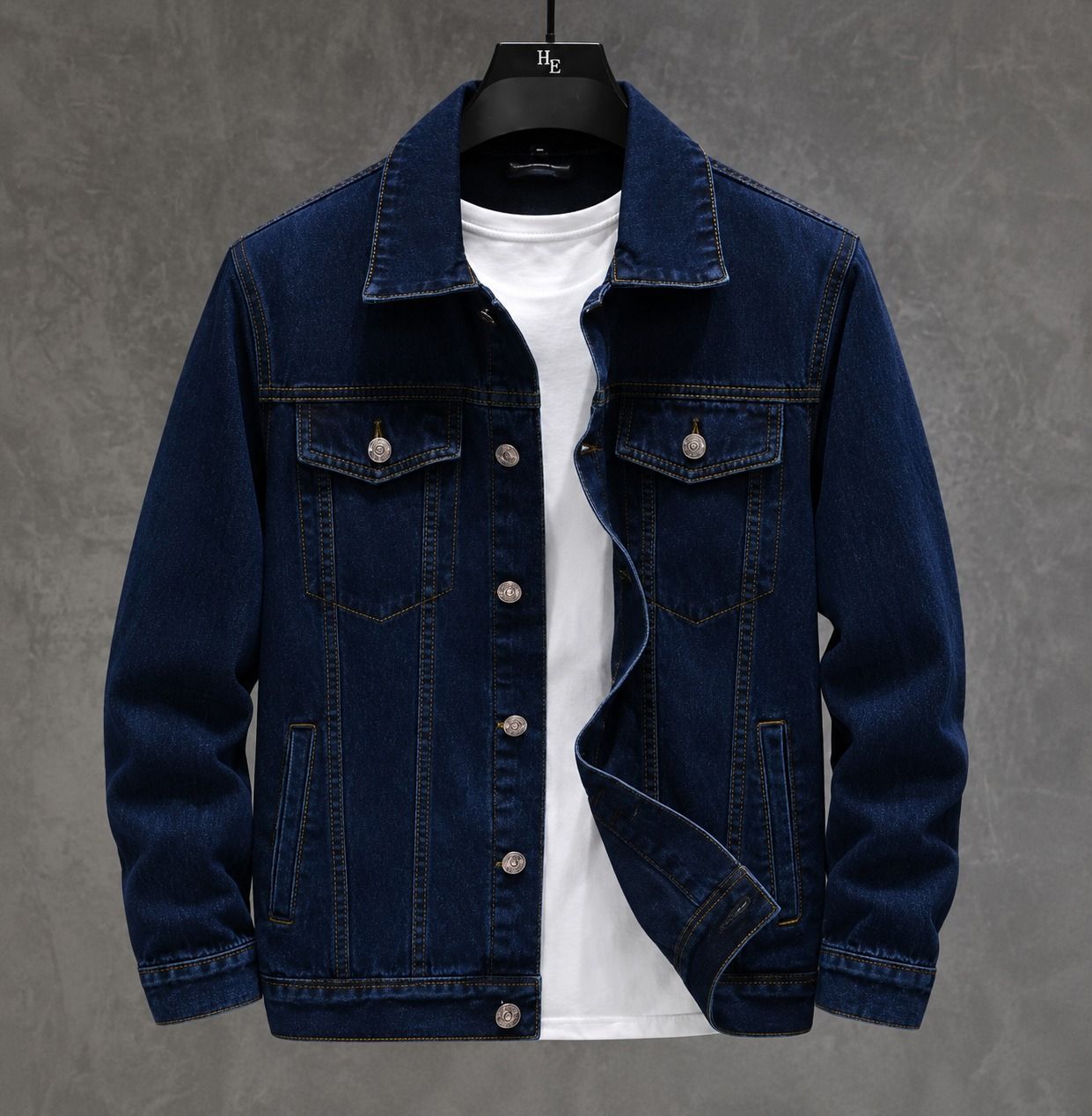 Men Solid Denim Jacket-image-5