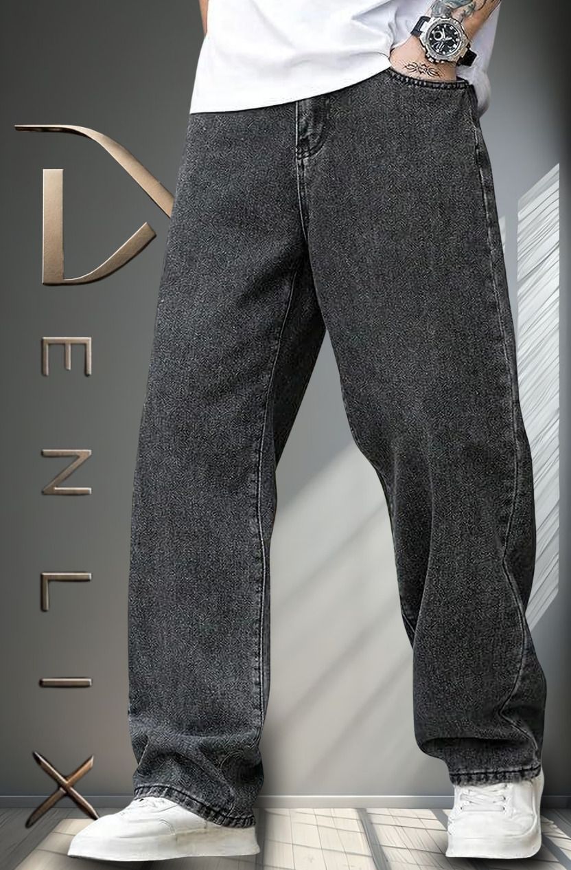 denlix Men Loose Fit Mid Rise Grey Jeans-picture-17