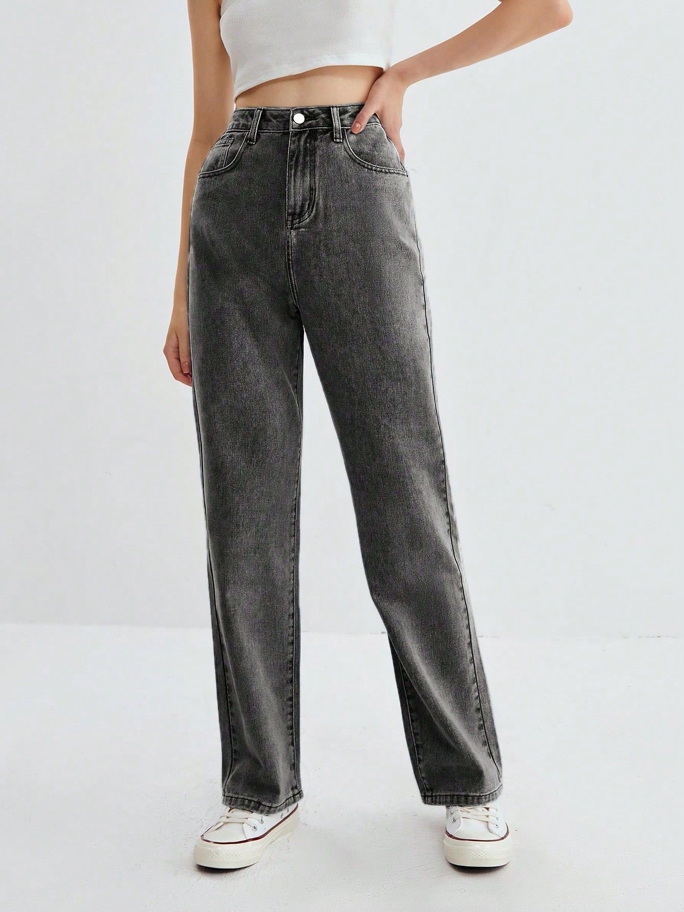 kotty Women Straight Fit High Rise Grey Jeans-picture-15