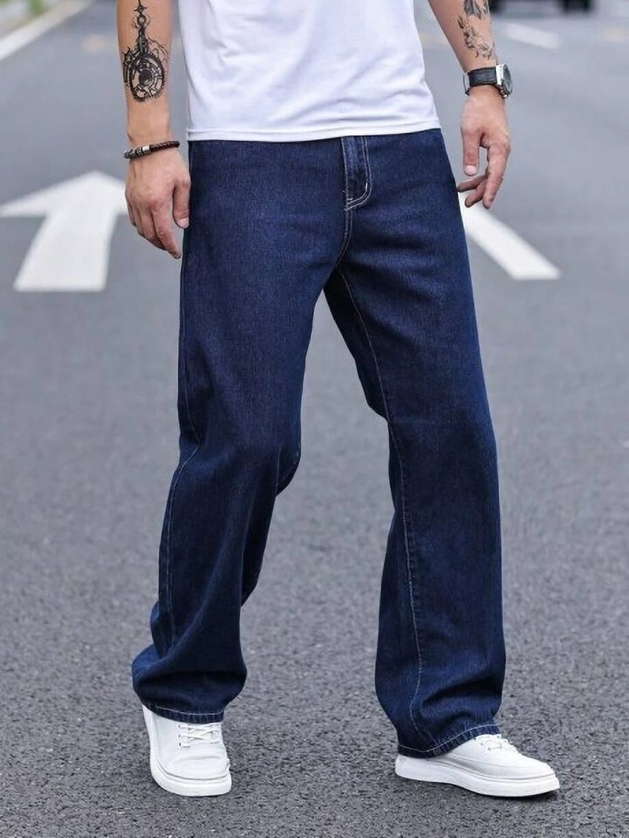 meboy Men Straight Fit Mid Rise Dark Blue Jeans-picture-0