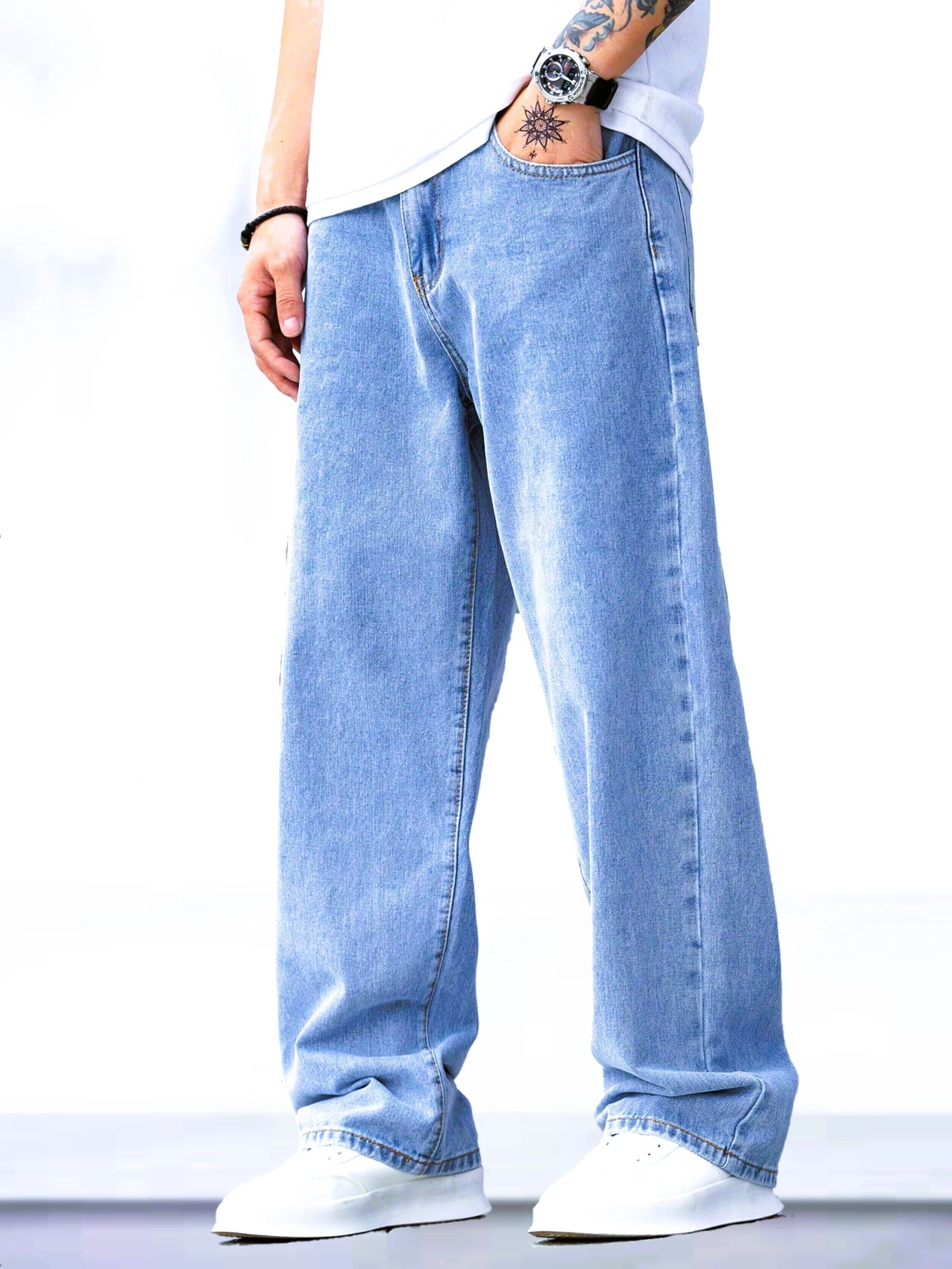 Men Loose Fit Mid Rise Light Blue Jeans